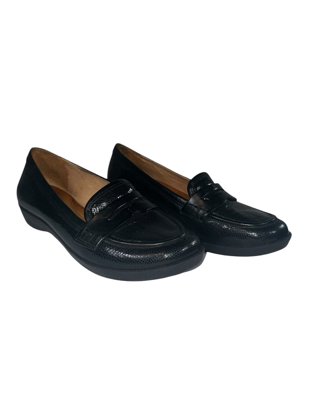 Nuture Miriam Black Leather Comfort Loafers Slip on Flats Size 7.5